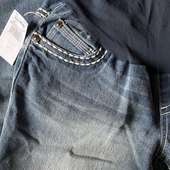 Indigo Blue Embroidered Pocket Bootcut Maternity Jeans NWT size XS - Picture 4 of 7
